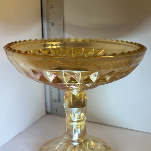 CARNIVAL GLASS ORANGE PEDESTAL IRIDESCENT COMPOTE VINTAGE CANDY DISH - Picture 18 of 18