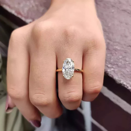 3.50CT Oval EF/VS1 Lab Grown Diamond Solitaire Engagement Ring 14k Yellow Gold - Picture 4 of 4