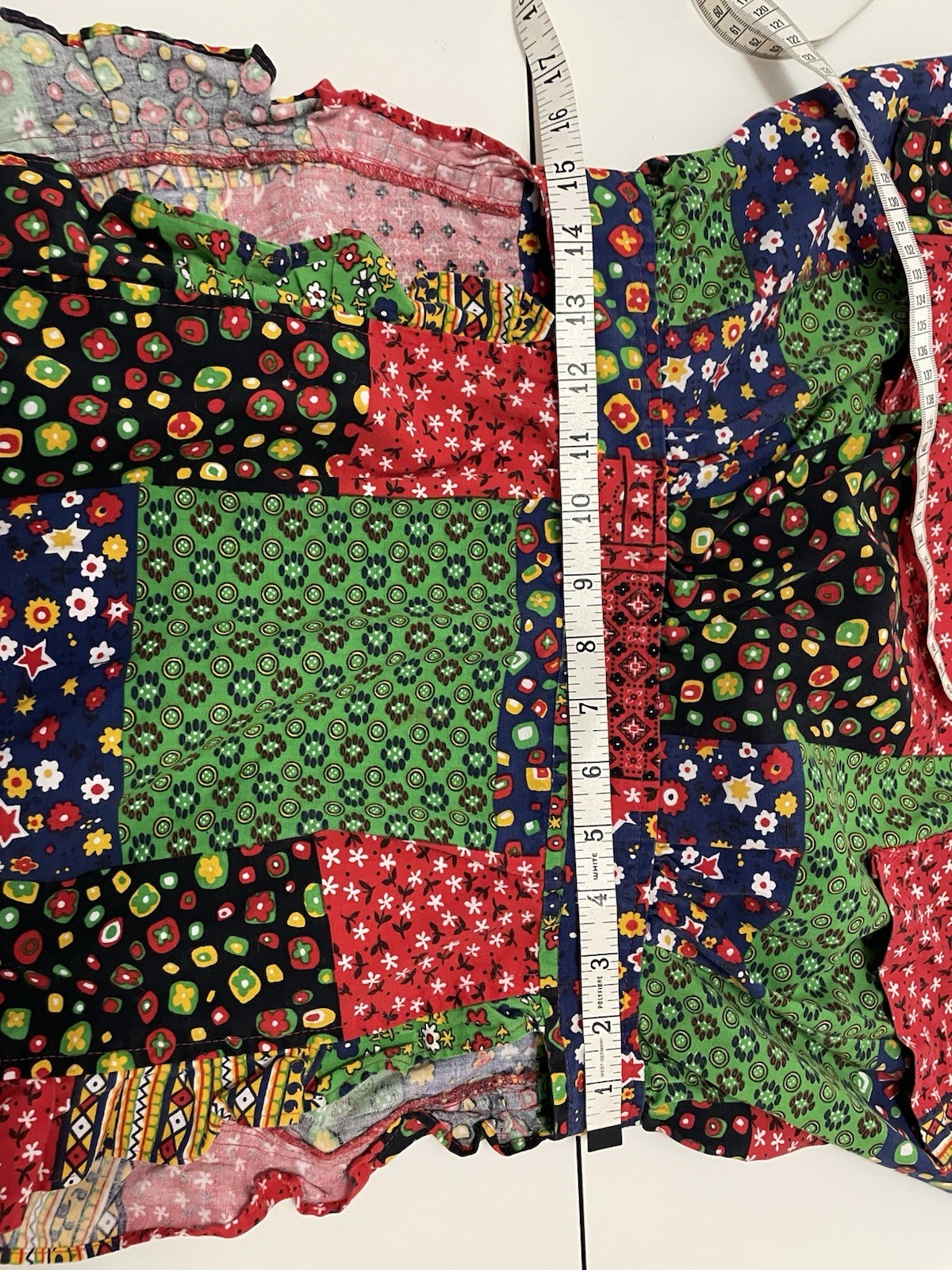 VTG 60s Patchwork Print Ruffled Apron Hippie Pina… - image 3