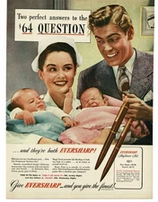 1946 Eversharp Pen Pencil Skyliner Set Nurse Dad with New Baby Twins Print Ad