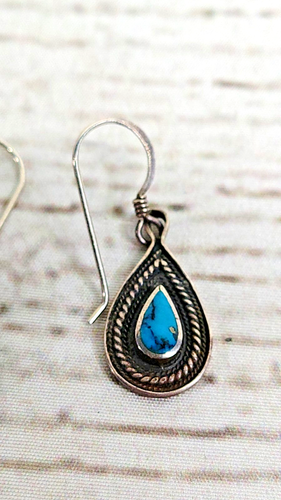 Pendientes lágrima turquesa vintage navajo de ley .925 - Imagen 2 de 4