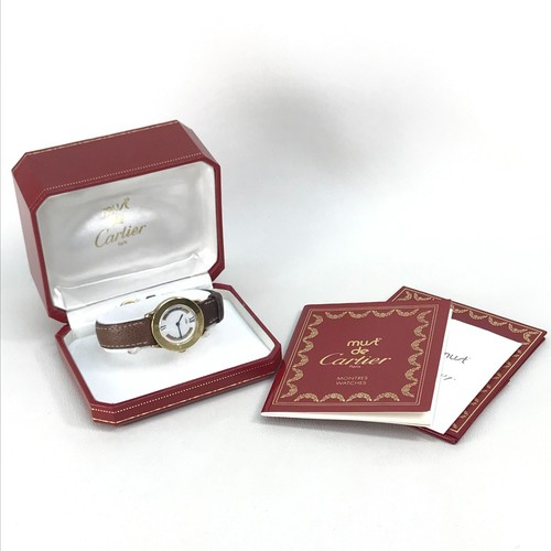 CARTIER 1801 vintage Must Rondo Vermeil Women's Wristwatch SV925/Leather belt - Picture 12 of 12