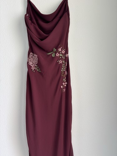 House Of CB ELOISA Wine Embroidered Midi Dress Size XS - Picture 10 of 12