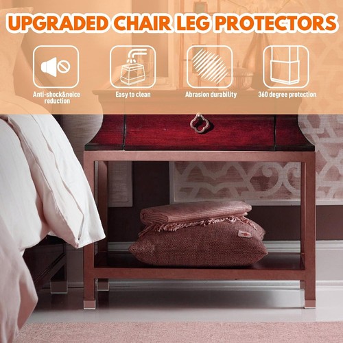 Protectores de patas de silla rectangular de silicona 16 piezas almohadillas de fieltro transparente reducen el ruido - Imagen 7 de 9