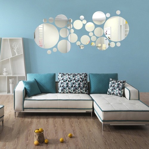 30 Pcs Round Acrylic Wall Mirror Stickers Removable Adhesive Wall Decor - Picture 8 of 9