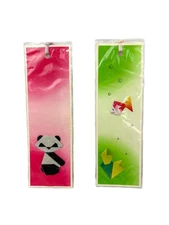 Vintage Handmade in Brazil Origami Bookmark Pair, Panda and Fish Motifs