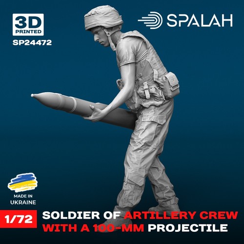 Soldado de la tripulación de artillería con proyectil de 100 mm figura a escala modelo 1:72 SP24472 - Imagen 2 de 3