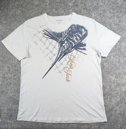 VERKAUFT!  CRAZY SHIRTS Kona Jack Men Medium White Graphic Fish 100% Pima Cotton