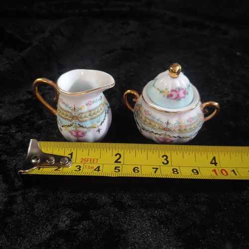 Miniature Tea Set Victoria's Garden Blue Pink Rose 10 pc Collectible Porcelain E - Picture 8 of 12