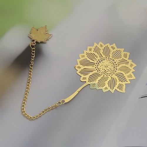 Metal Bookmark Brass Leaf Flower Book Mark Tassel Bookmarks Student Supply - Picture 7 of 26