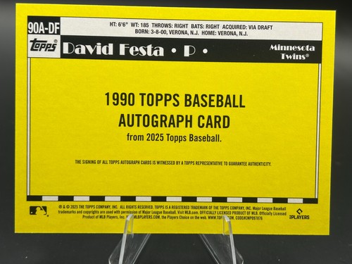 2025 Topps David Festa 1990 Auto RC Rookie #90A-DF Twins - Bild 2 von 2