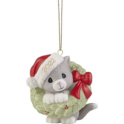 Precious Moments 221007 Wreathed in Christmas Joy 2022 datiert Katze Biskuit - Bild 1 von 4