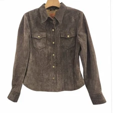 Anonymous By John Carlisle Shirt Jacket Women's Large Brown Suede Leather Lined 