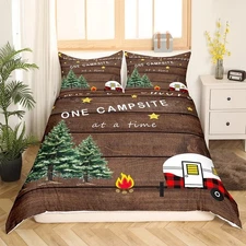Camping Comforter Cover Full for Kids Boys Girls Adult Teens,Camper Bedding f...
