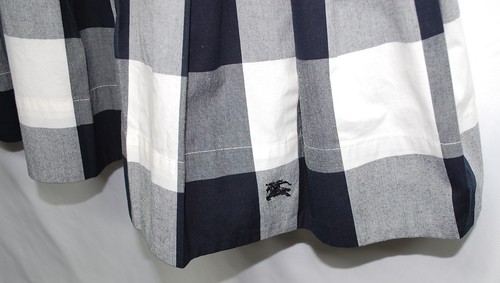 Burberry Blue Label Check Skirt Navy White Pleated Belted Button Front Sz 38 - Picture 7 of 13