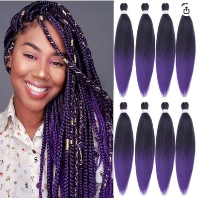 Leeven 8 Packungen Lila Flechten Haarverlängerungen Vorgedehnt 26'' Yaki Glatt