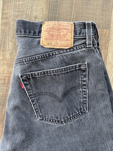 Jeans negros desteñidos vintage años 90 EE. UU. Levi's 501 0660 talla real W32 L30,5 - Imagen 2 de 19