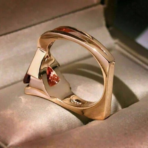 3Ct Trillion Cut Lab Created Red Garnet Women's Pretty Ring 14K Rose Gold Plated - Picture 2 of 7