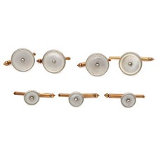 Vintage 14K Yellow Gold Mother of Pearl Tuxedo Shirt Studs Waistcoat Buttons