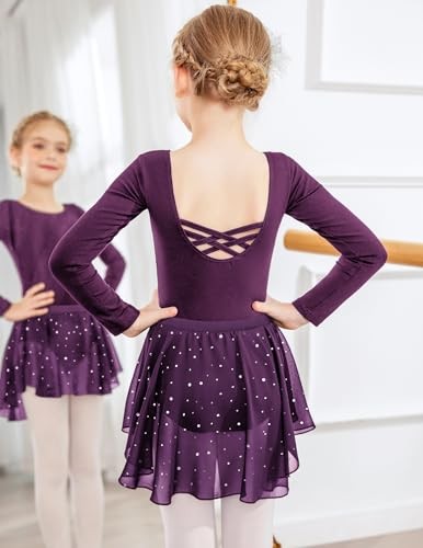 Mädchen Ballett Trikot Kleinkind Langarm kreuz und quer 8-9 Jahre dunkellila - Bild 4 von 7
