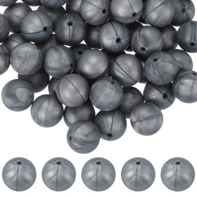 60 Stück Silikonperlen, 15 mm Großpackung Perlen zur Schlüsselanhängerherstellung, Silber