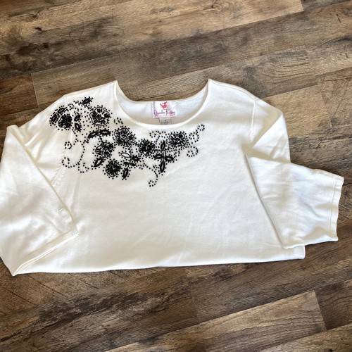 Quacker Factory Cream Feminine Embellished Sweater 3/4 Sleeve 1X - Picture 4 of 8