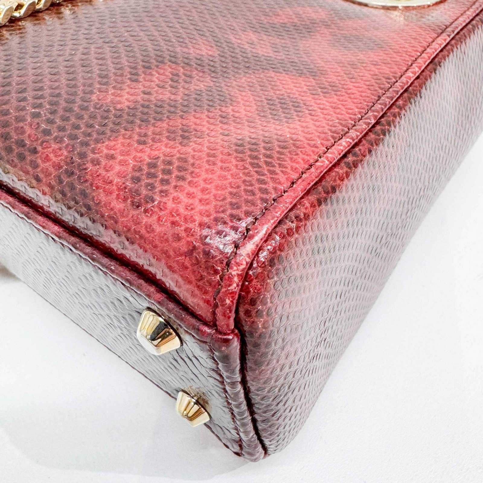DIOR Mini Lady Dior Red Lizard Embossed Leather Two Way Bag — image 11