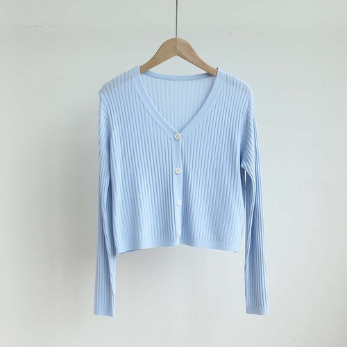 Solid color breathable v-neck knitted cardigan - Bild 4 von 22