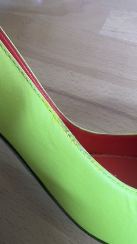 Sergio Rossi Women’s Heels Neon Yellow Color block Sz 7.5 Rave Career 80’s Italy - Picture 10 of 11