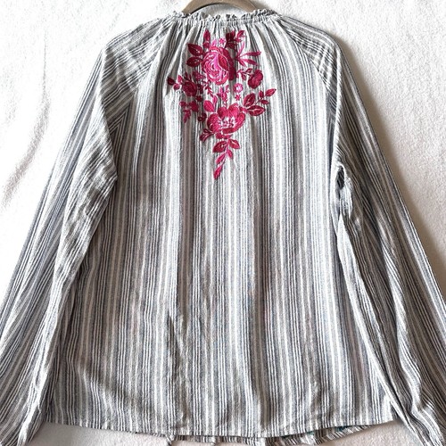 Top túnica boho campesina muy bordada grande Savanna Jane L floral manga larga - Imagen 7 de 7