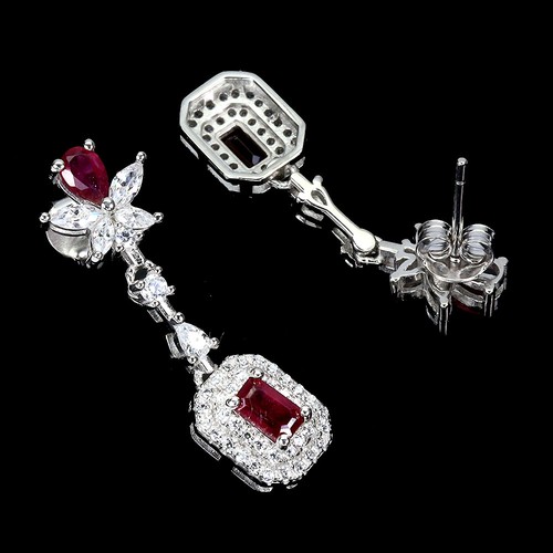 925 Sterling Silver Earrings Octagon Ruby Topaz Natural Gemstone Jewelry - Picture 3 of 14