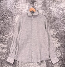 SUITSUPPLY Dress Shirt 16 / 41 Mens Slim Fit Pure Linen Gray