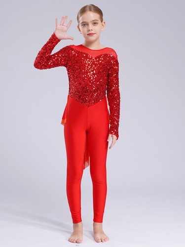 Kinder Mädchen Jumpsuit Overall Body Einteiler Turnanzug Rock Pailletten Ballett - Bild 15 von 50