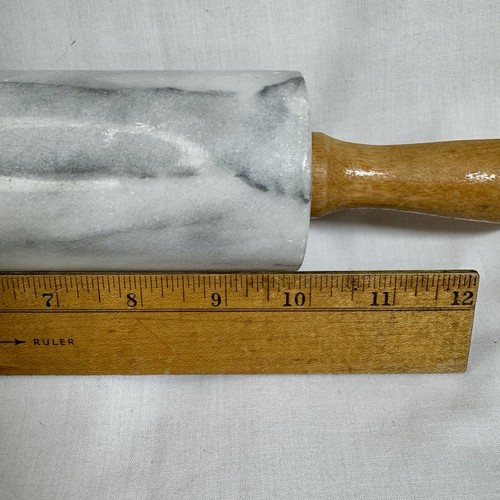 Two 10 Inch Barrel Marble Rolling Pins with One Wooden Cradle Base - Picture 4 of 7