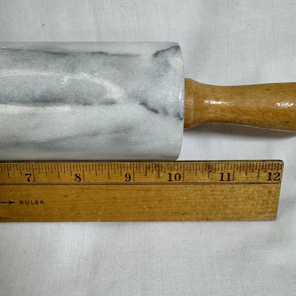 Two 10 Inch Barrel Marble Rolling Pins with One Wooden Cradle Base - Image 4 of 4