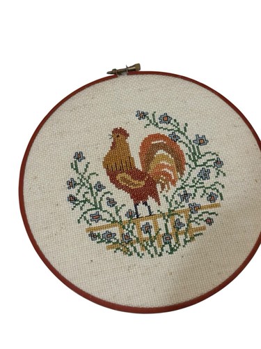 Vintage Chicken Rooster Cross Stitch Wall Hangings Set of 3 Farmhouse Country - Picture 3 of 9