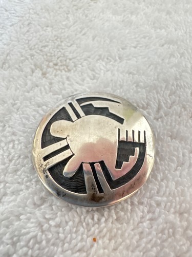 Vtg NAVAJO Sterling Silver Tribal PinHOPI OVERLAY TRIBAL ART JEWELRY FIND see! - Picture 2 of 2