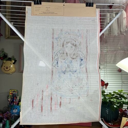 Victorian Angel Christmas Stocking Hand Painted Needlepoint Canvas Doll Pink Vtg - Picture 8 of 9