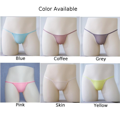 Sexy Mens T-Back G-string Thong Bikini Underwear Sheer Pouch Ice Silk Thongs - Picture 3 of 30