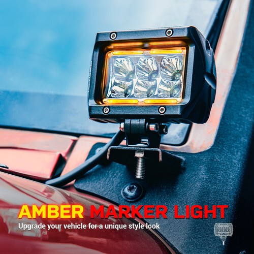 2Pcs 4 Inch 18W LED Spot Beam Off Road LED Work Light 1620lm Amber Marker Light - Picture 2 of 10