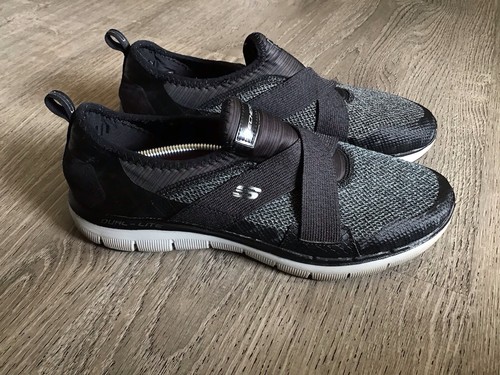 Skechers Flex Appeal 2.0 Damen-Slipper schwarz grau Strick US-Größe 9 Schuhe 12752