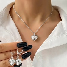 Fashion Classic Heart Pendant Necklace And Earrings Jewelry Set Women Gift New