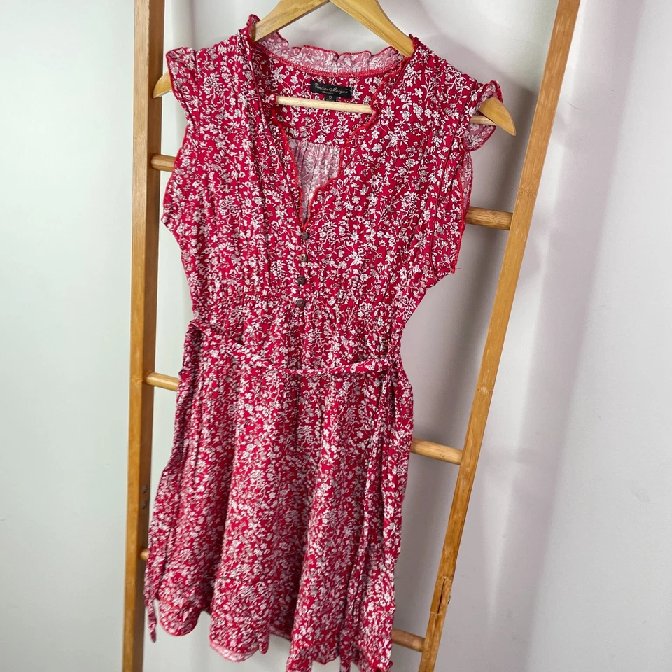 Caroline Morgan Dress Womens 12 Red Floral Ruffle Trim Flutter Sleeve V-Neck - image 3 of 4