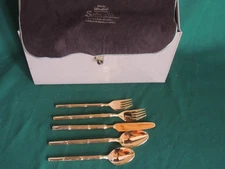 68 pc Set Stanley Roberts Gold Bamboo Stainless Flatware Japan w/CASE