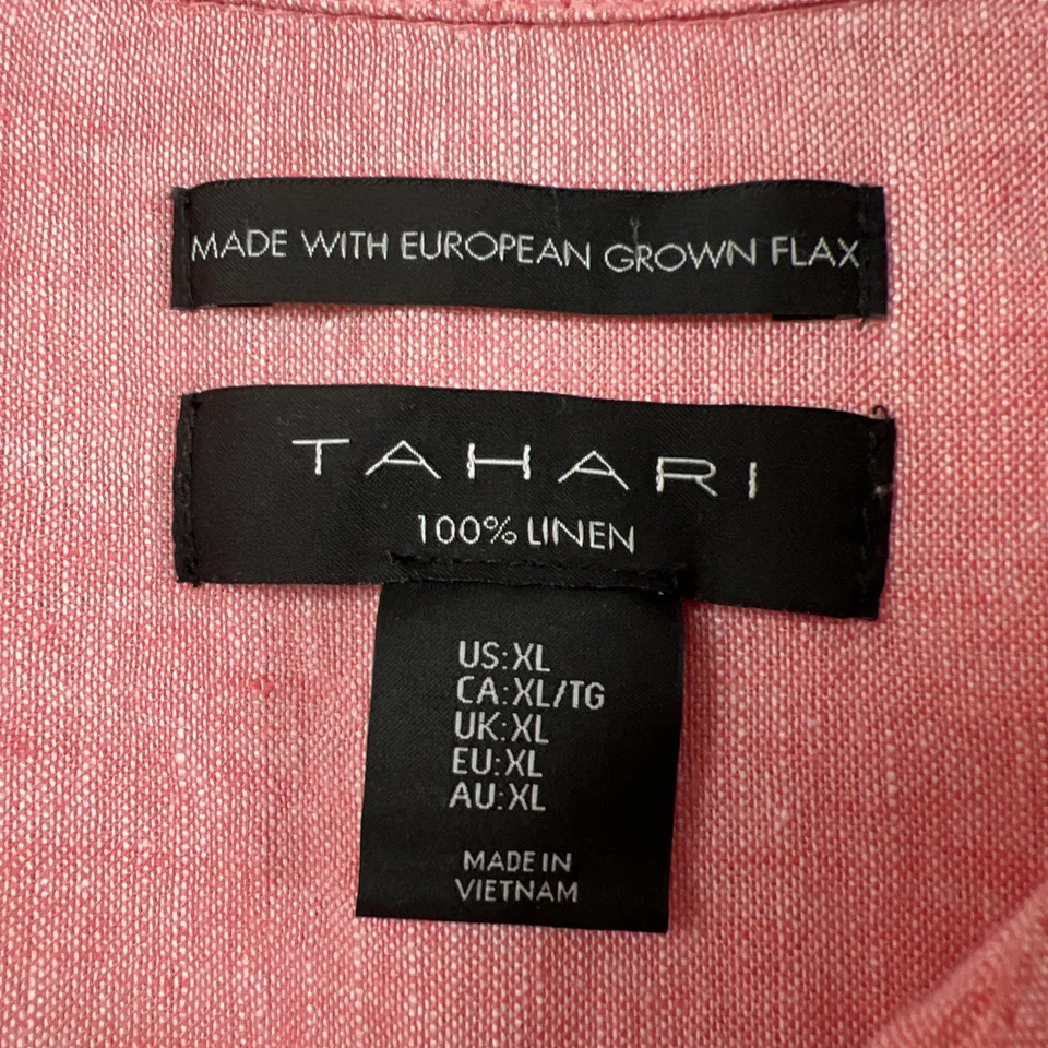 Tahari Linen Flax Shirt Dress Womens XL Button Up Shift Short Sleeve Pink Beach - Image 4 of 4
