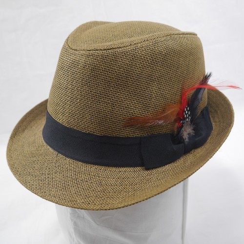D&Y Para Hombres Paja Trilby Fedora Verano Playa Sol Sombrero Banda Negra con Plumas OSFM - Imagen 6 de 15