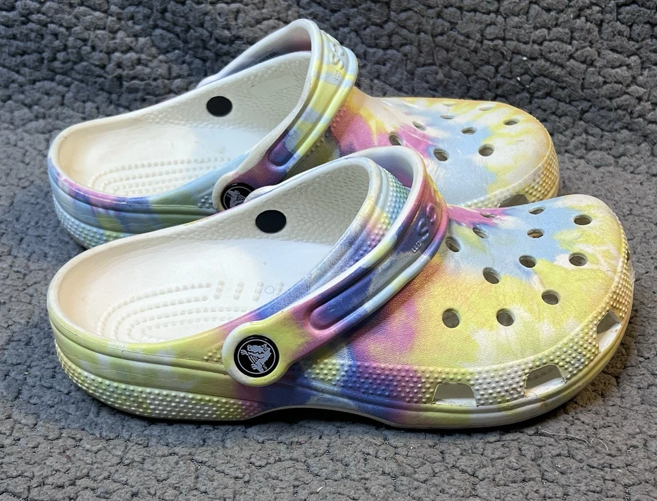 Crocs Tie Dye Clogs Girls Size 3 Blue And Yellow Slide In Shoes - Image 4 of 4