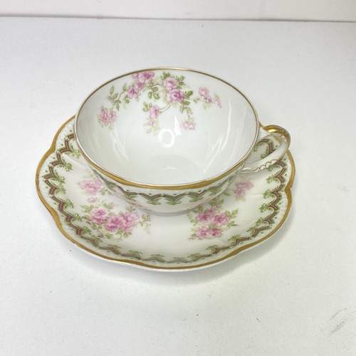 WJ Alexander Schleiger Haviland Limoges Goldrand Demitasse Tasse & Untertasse Rosen