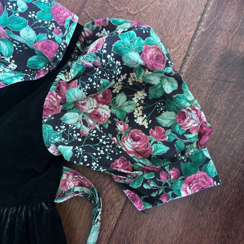 Vintage Jo Lene Girls Dress Small 6 Black Floral Velvet Collared Made in USA  - Picture 8 of 9