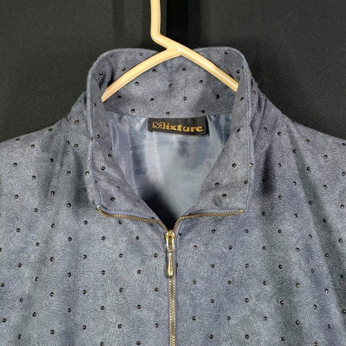 Vintage Mixture Jacket M Blue Grey Studded Texture Full Zip Bomber Style Made US - Picture 2 of 5